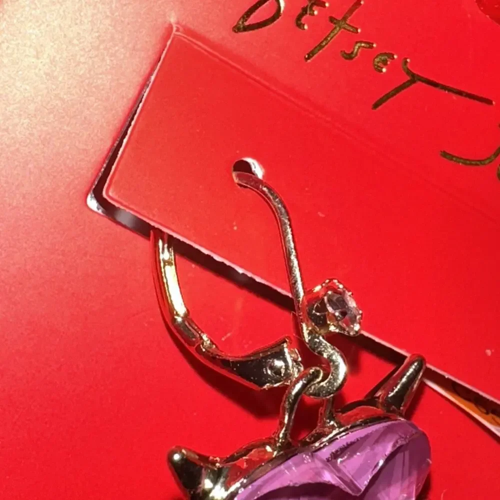 Betsey Johnson Women’s Gold Tone & Pink Devil Heart Drop Earrings Crystal